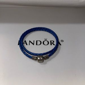 Authentic like new blue leather Pandora bracelet